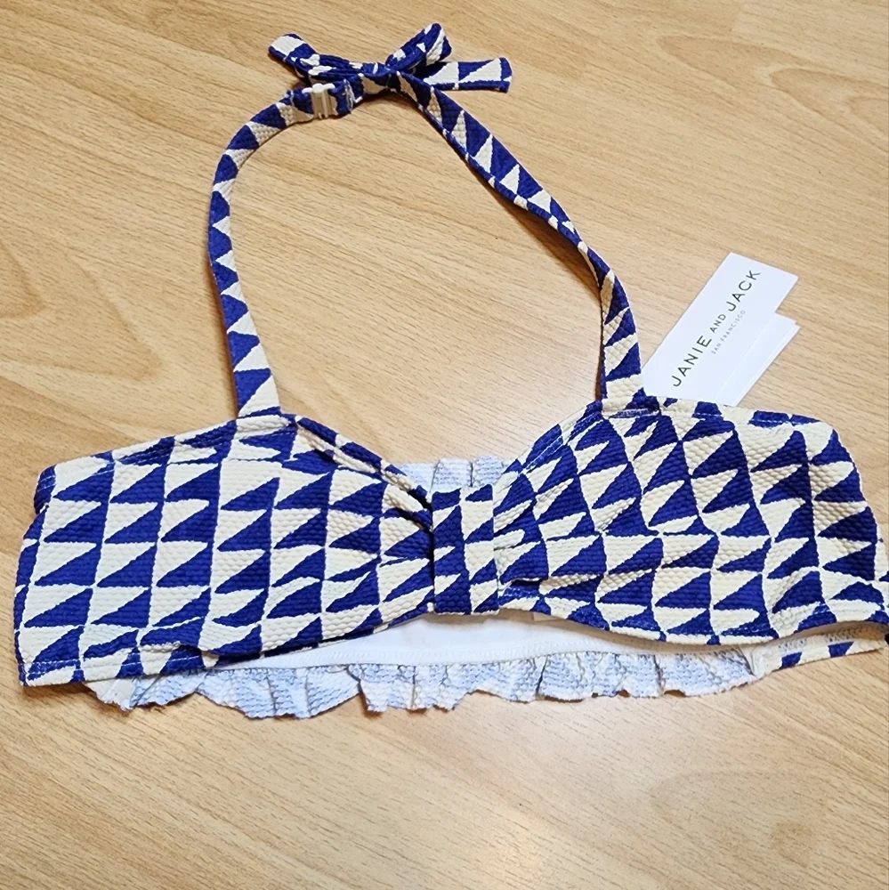 NWT‎ Janie and Jack Blue White Geo Printed 2 peice bikini set. Kids size 16.